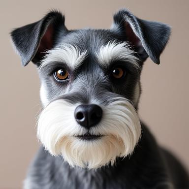 A contented Miniature Schnauzer named Coco, posing with a focused expression.